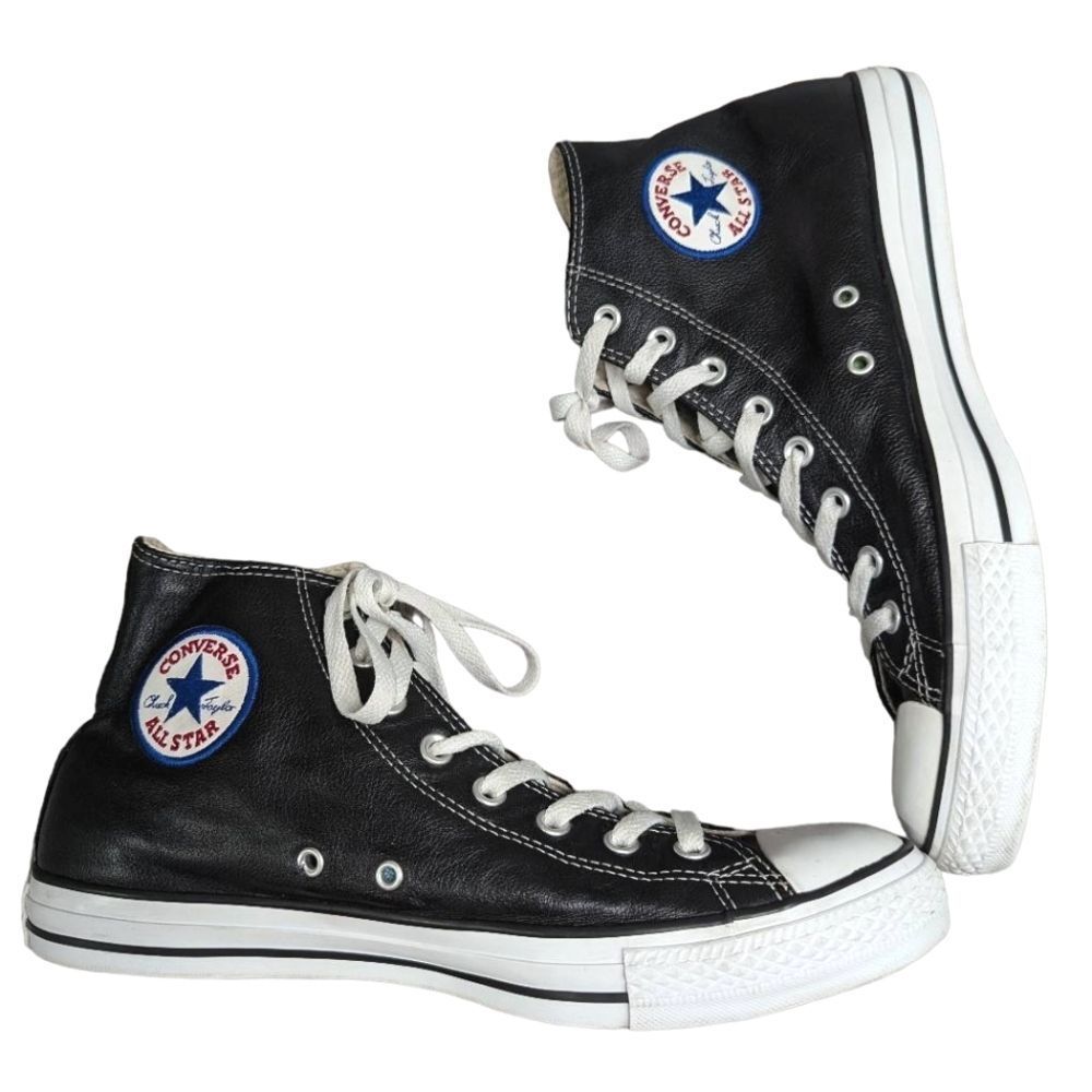 Converse All Star black leather hi-top sneakers skater shoes mens 11 women 13